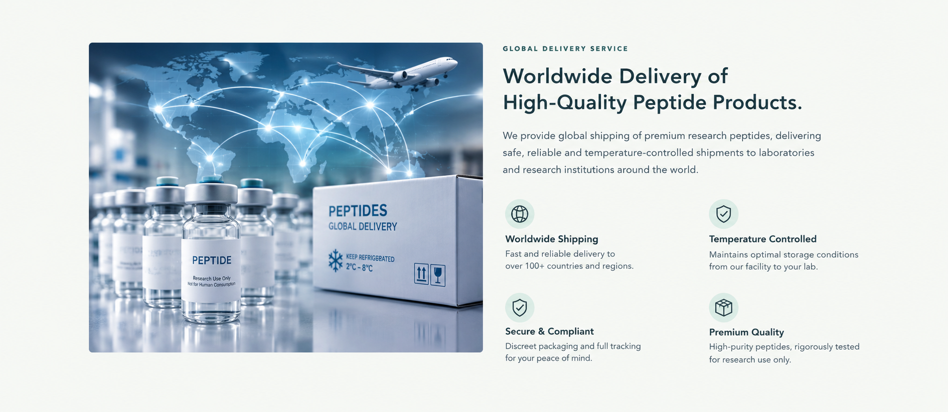 Worldwide delivery of high-quality peptide products