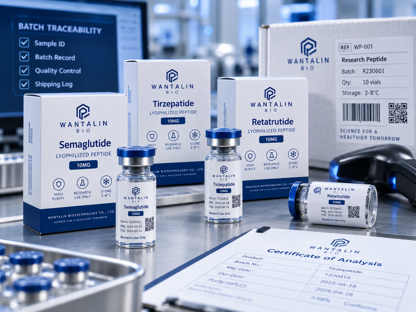 Traceable peptide product packaging and documentation context